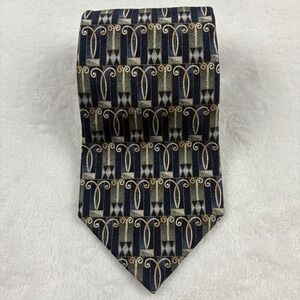 Stafford Executive Men's Tie Made in USA Blue Green Beige Geometric Silk Necktie
